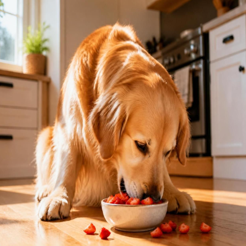 dog eating strawberries
